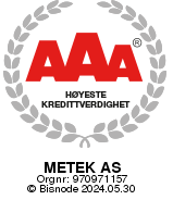 Bevis på høyeste kredittverdighet (AAA) fra Bisnode for Metek AS